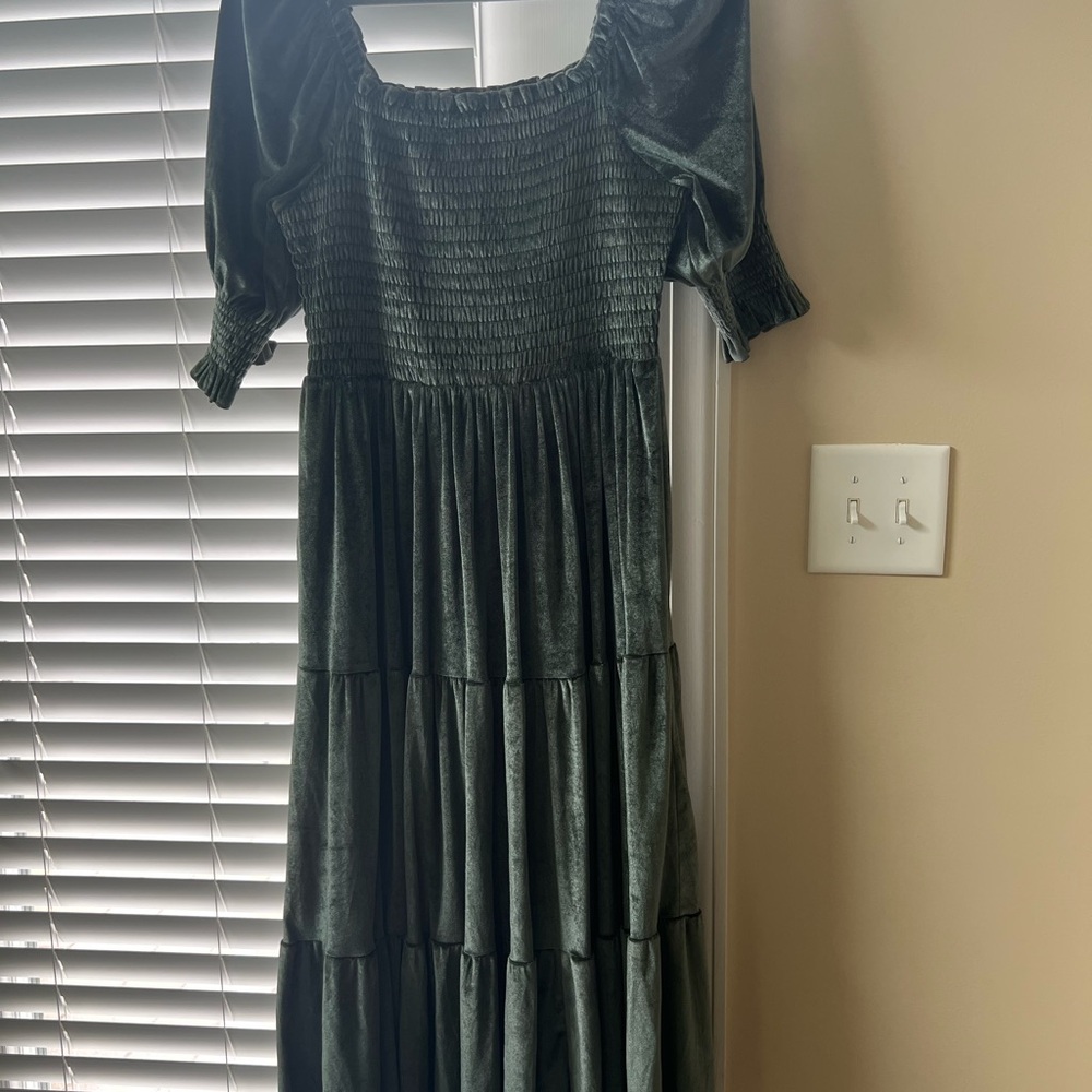 Baltic Born Large Smocked Greenish Velvet Fall Dress